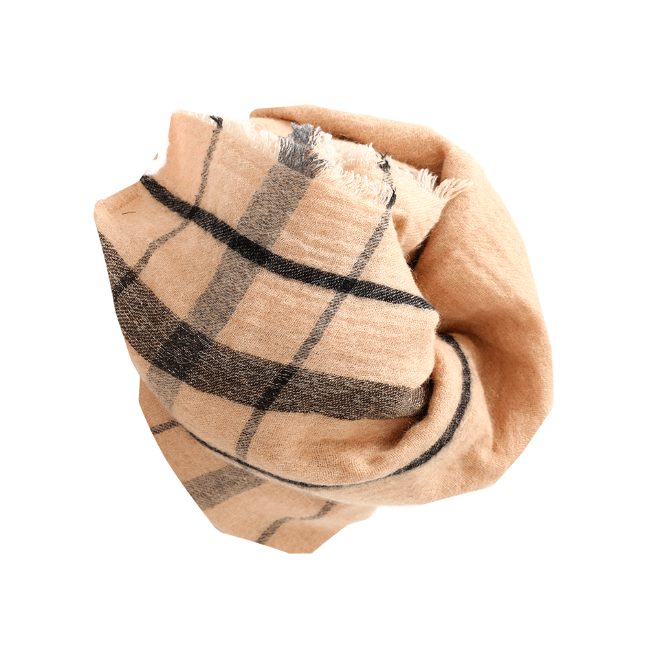 BRUNELLO CUCINELLI-Windowpane Striped Scarf-CAMEL