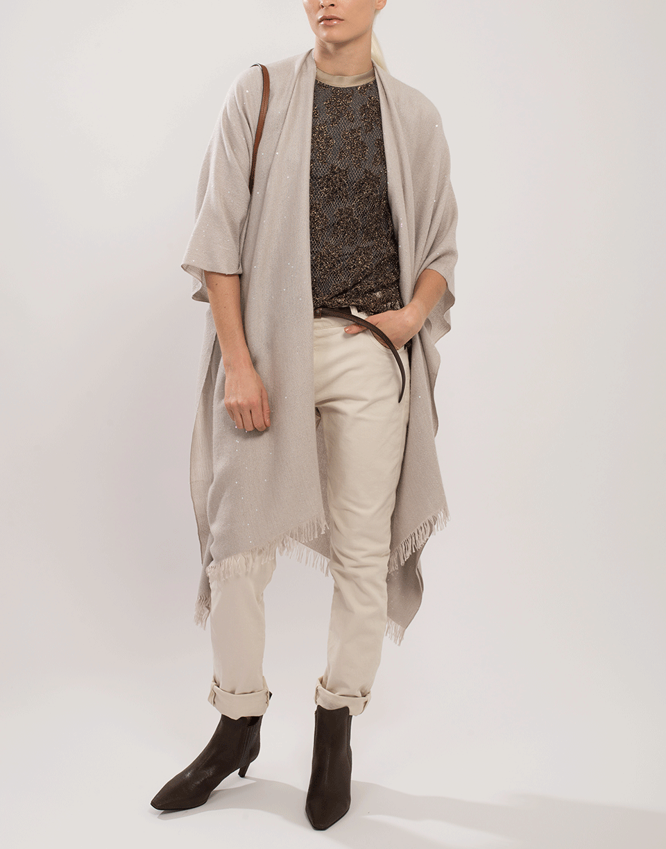 BRUNELLO CUCINELLI-Cashmere Open Poncho-DESERT