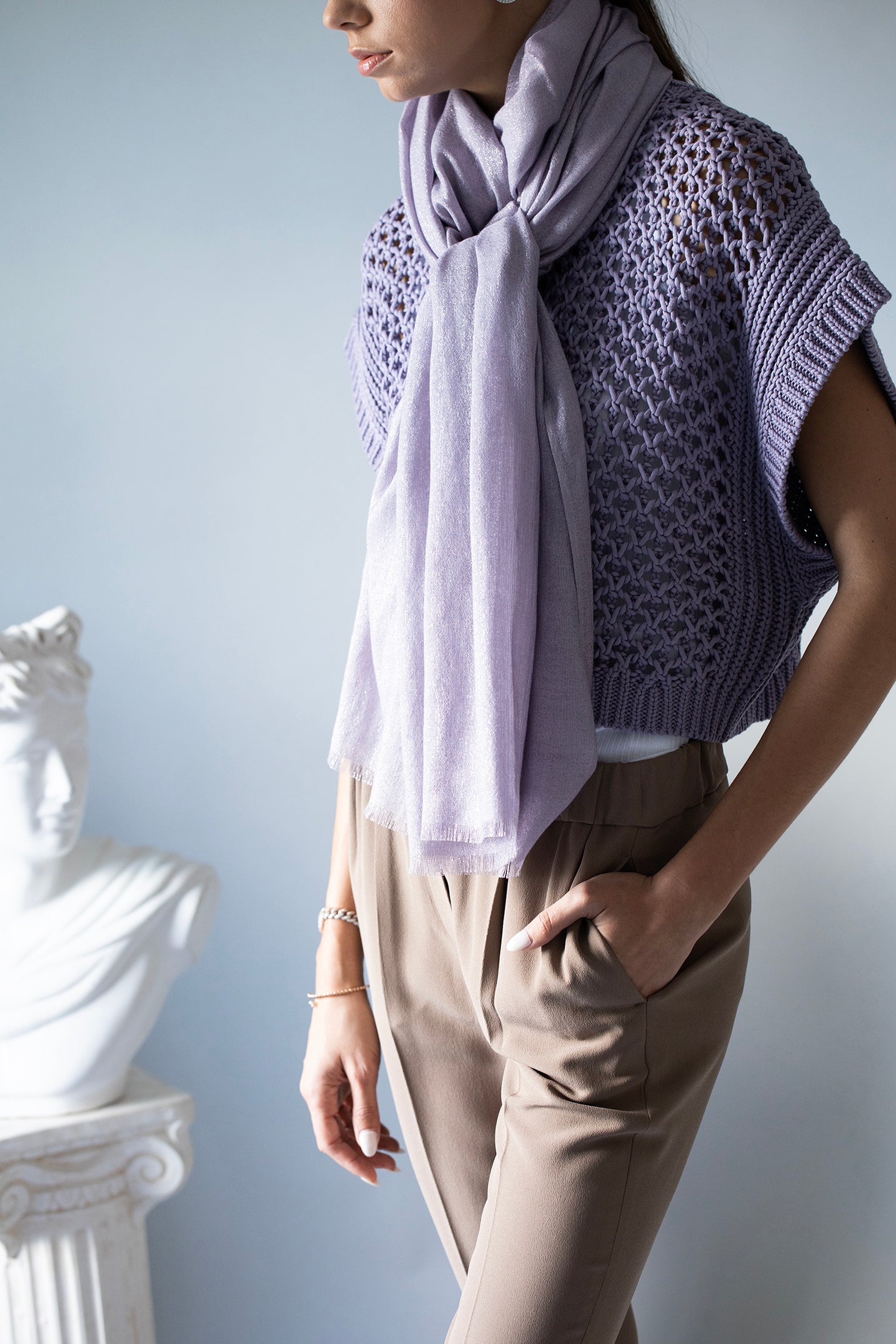 BRUNELLO CUCINELLI-Lurex Scarf - Dusty Lavender-DSTYLAVN