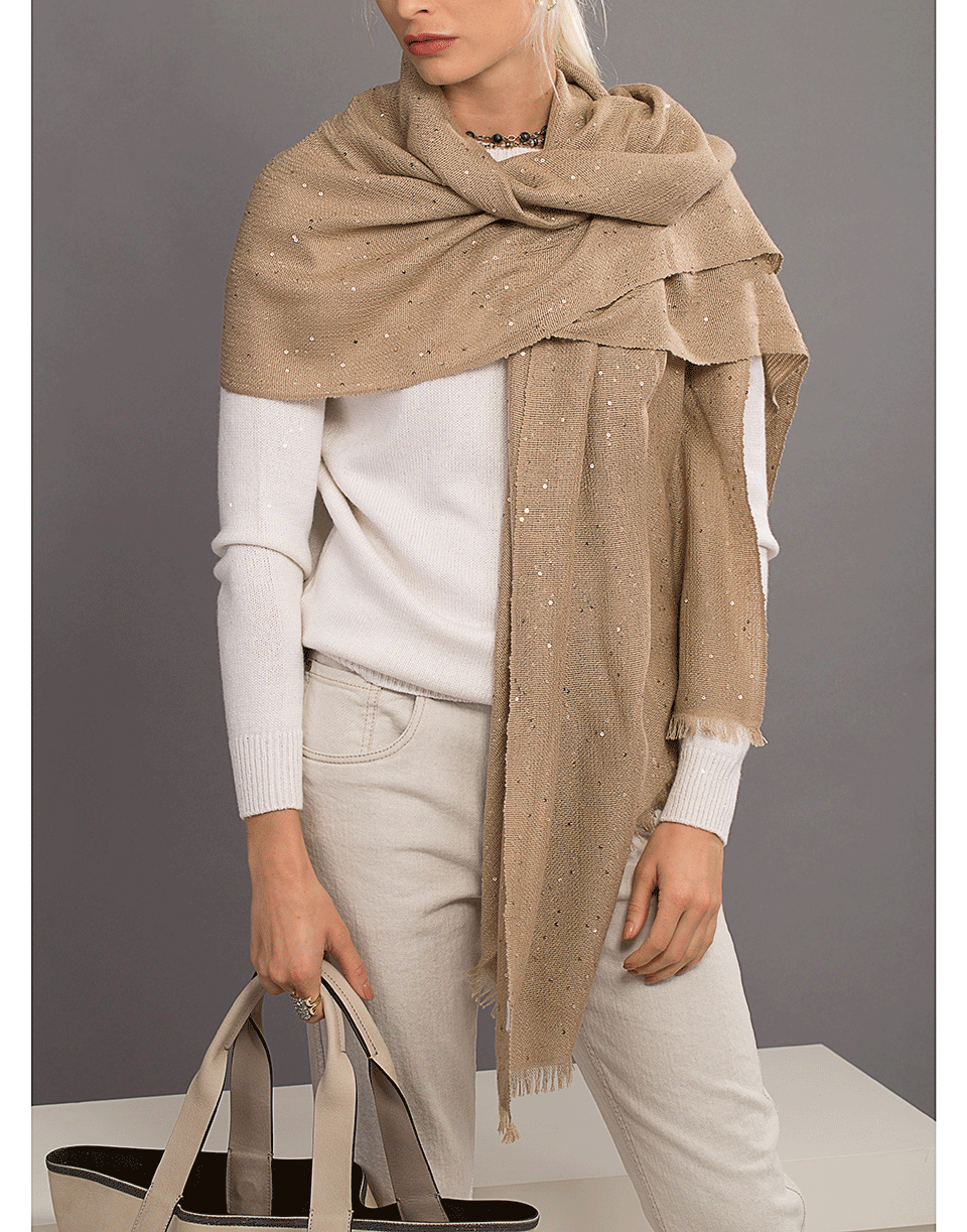 BRUNELLO CUCINELLI-Farro Cashmere Silk and Paillette Scarf-FARRO