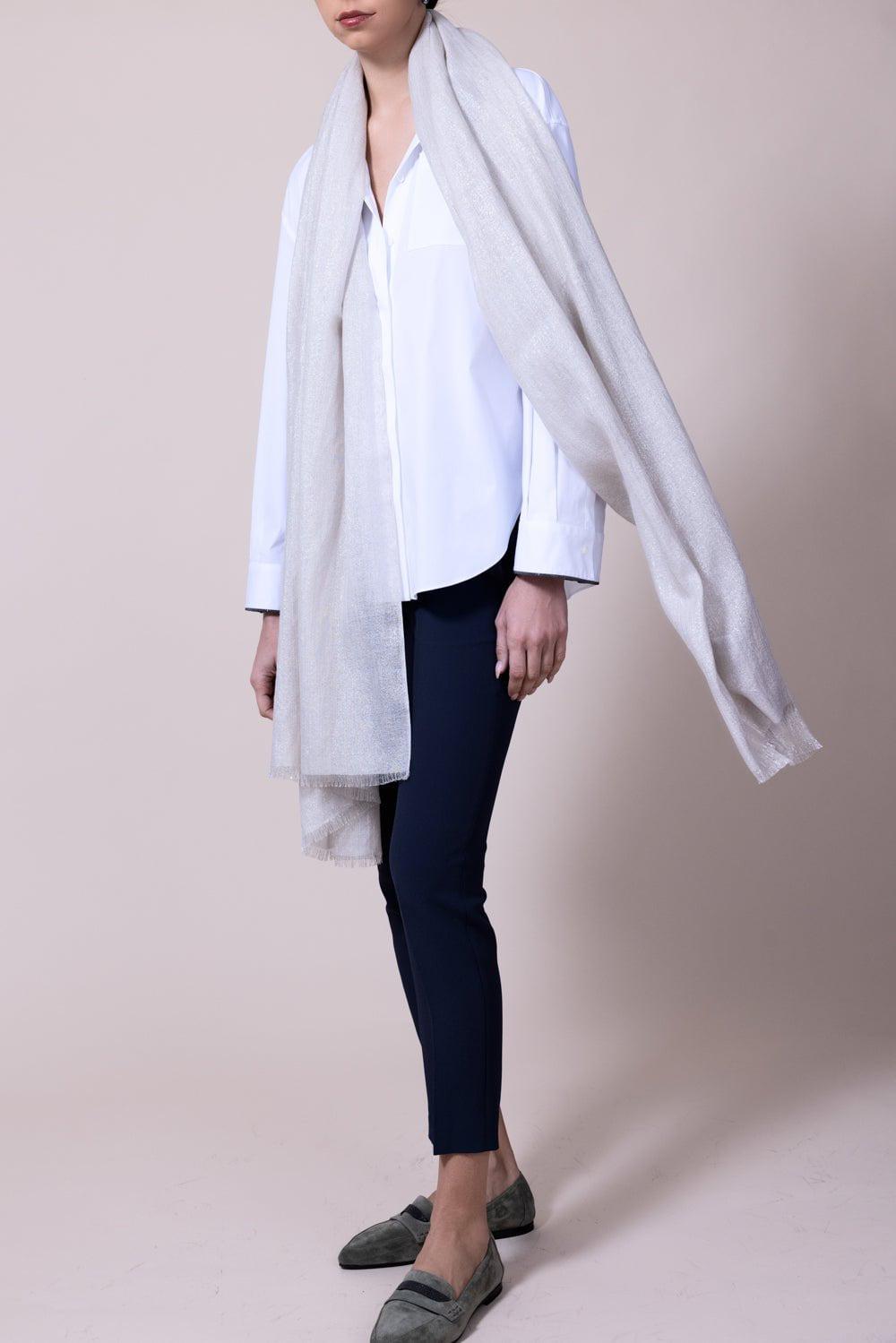 BRUNELLO CUCINELLI-Cashmere Silk Lurex Scarf - Feather-FEATHER