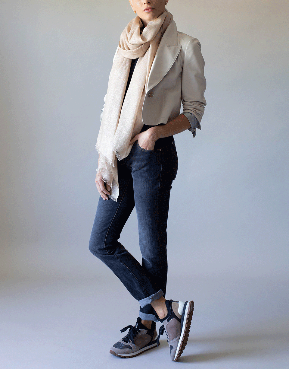 BRUNELLO CUCINELLI-Granola Cashmere Silk and Lurex Scarf-GRANOLA