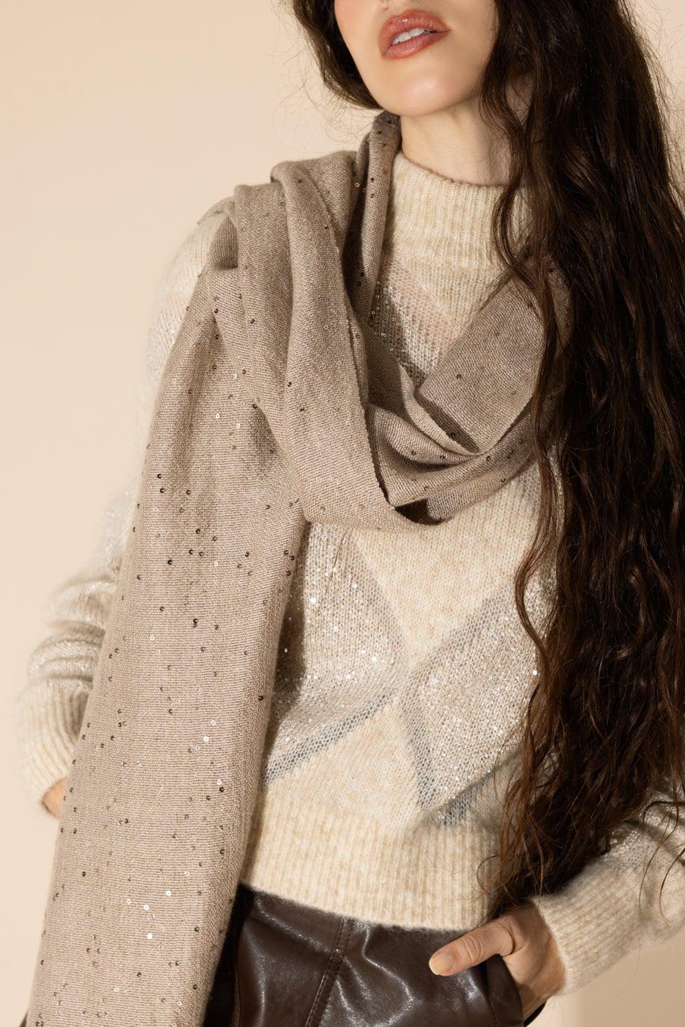 BRUNELLO CUCINELLI-Pailette Scarf - Medium Brown-MED BRWN