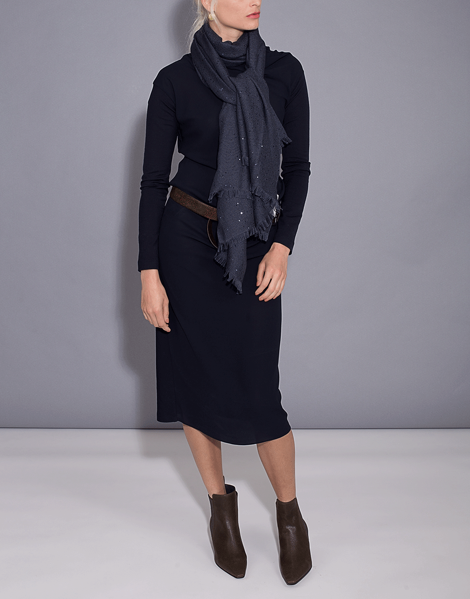 BRUNELLO CUCINELLI-Cashmere Silk Paillette Scarf-MIDNIGHT