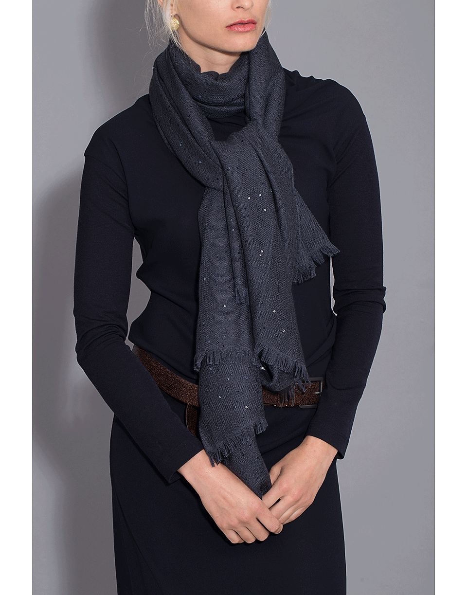 BRUNELLO CUCINELLI-Cashmere Silk Paillette Scarf-MIDNIGHT