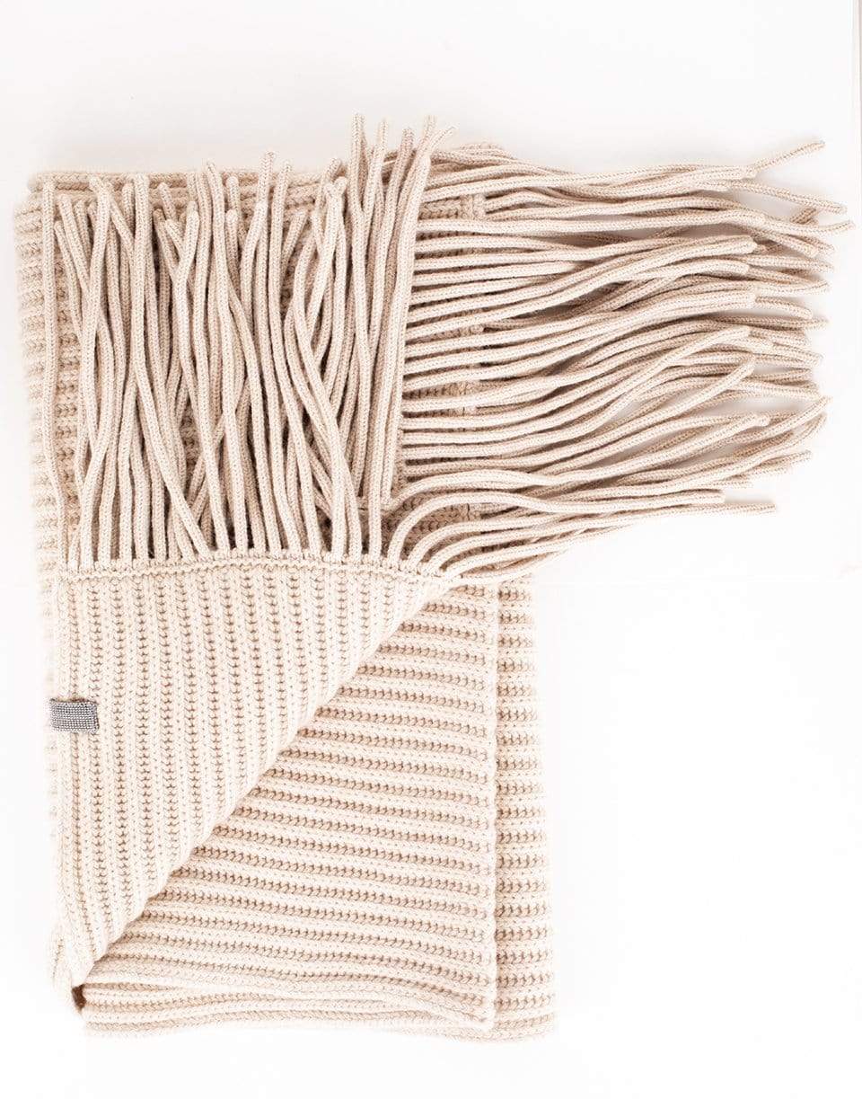 BRUNELLO CUCINELLI-English Ribbed Fringe Scarf-MIELE