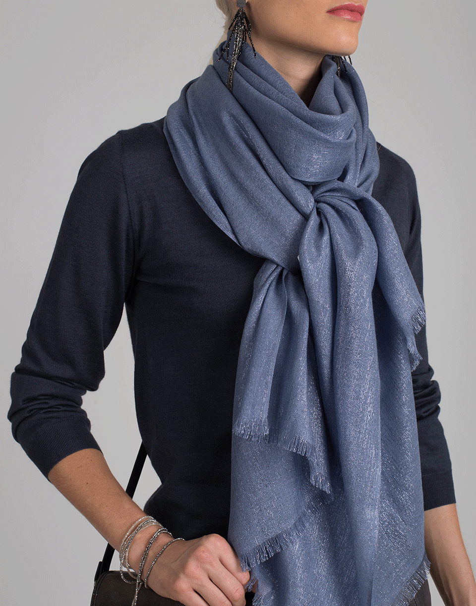 BRUNELLO CUCINELLI-Silk Lurex Scarf-MOONLIGT