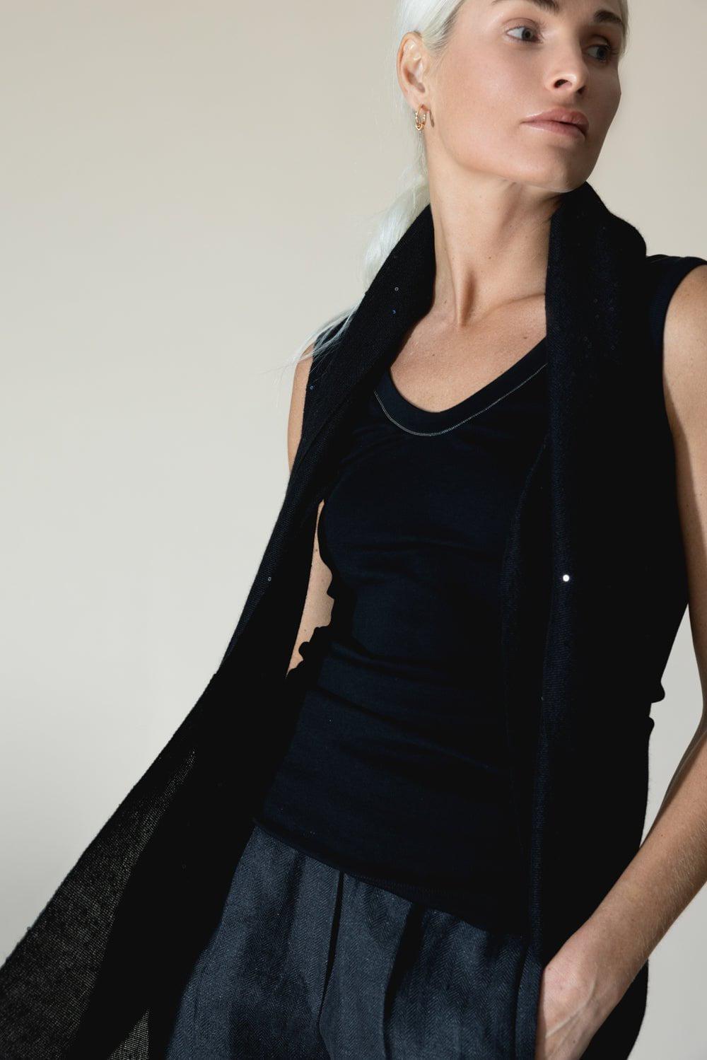 BRUNELLO CUCINELLI-Pailette Scarf - Nero-NERO