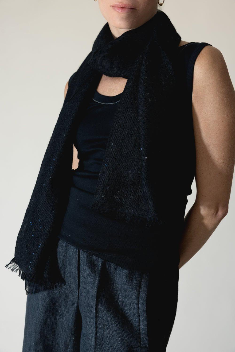 BRUNELLO CUCINELLI-Pailette Scarf - Nero-NERO