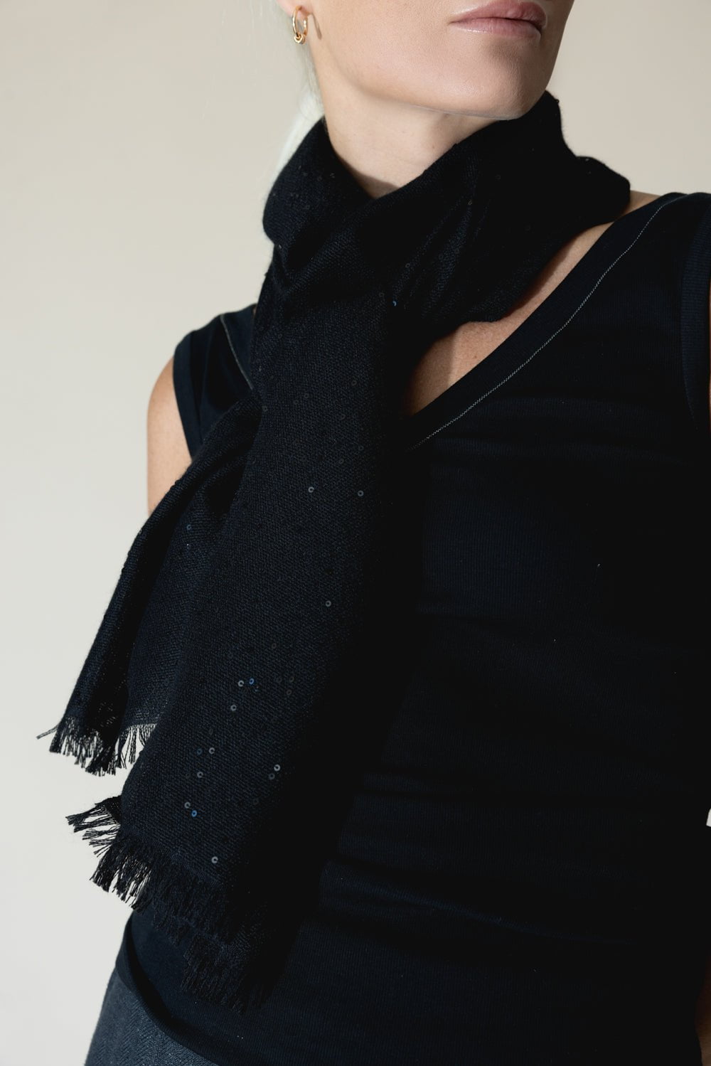 BRUNELLO CUCINELLI-Pailette Scarf - Nero-NERO