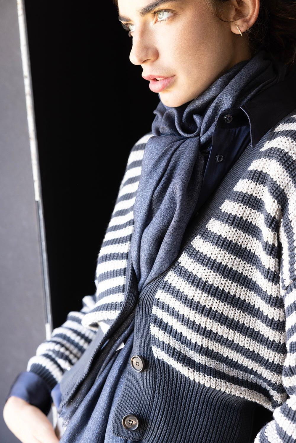 BRUNELLO CUCINELLI-Cashmere Silk Lurex Scarf - Night Sky-NIGHTSKY
