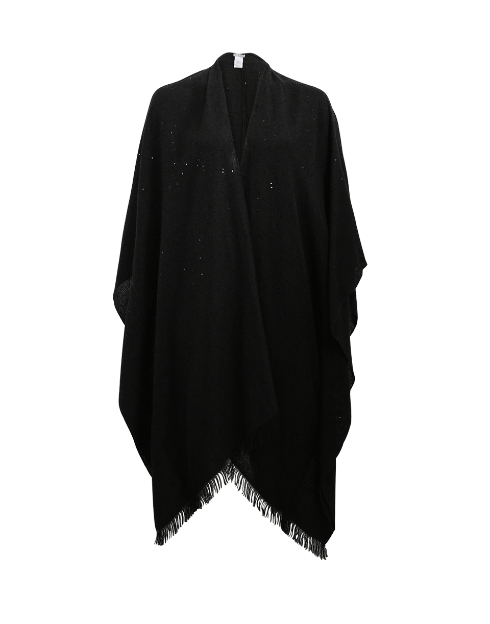 BRUNELLO CUCINELLI-Long Fringed Poncho-ONYX