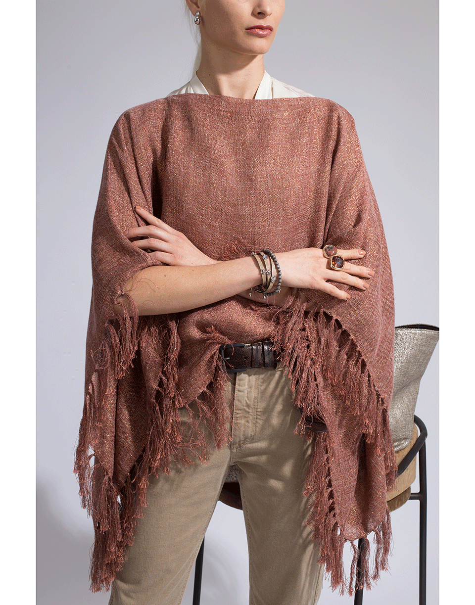 BRUNELLO CUCINELLI-Cotton and Linen Wide Stripe Scarf-ORANGE