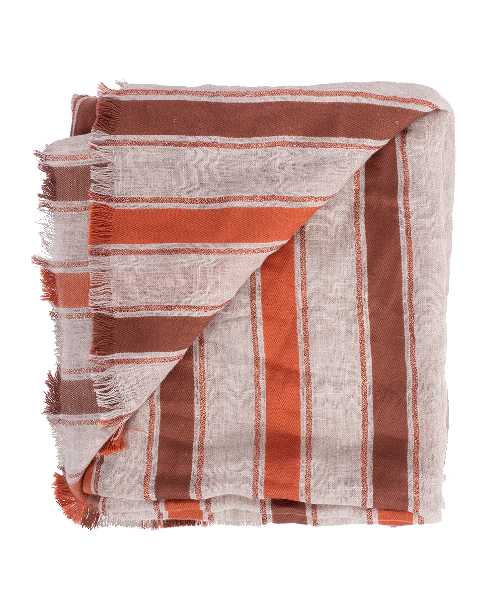 BRUNELLO CUCINELLI-Cotton and Linen Wide Stripe Scarf-ORANGE
