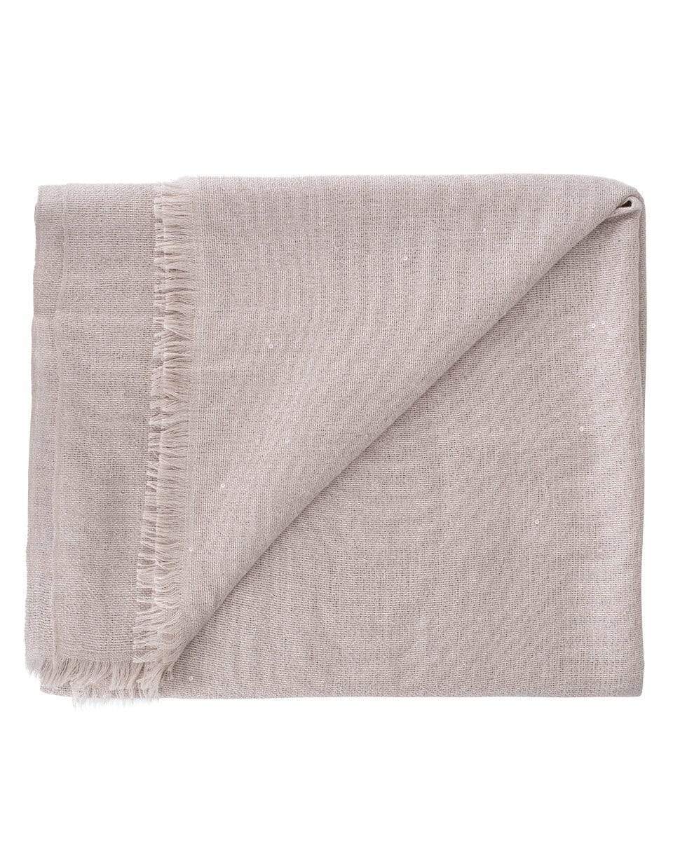 BRUNELLO CUCINELLI-Sand Cashmere Silk and Paillette Scarf-SAND