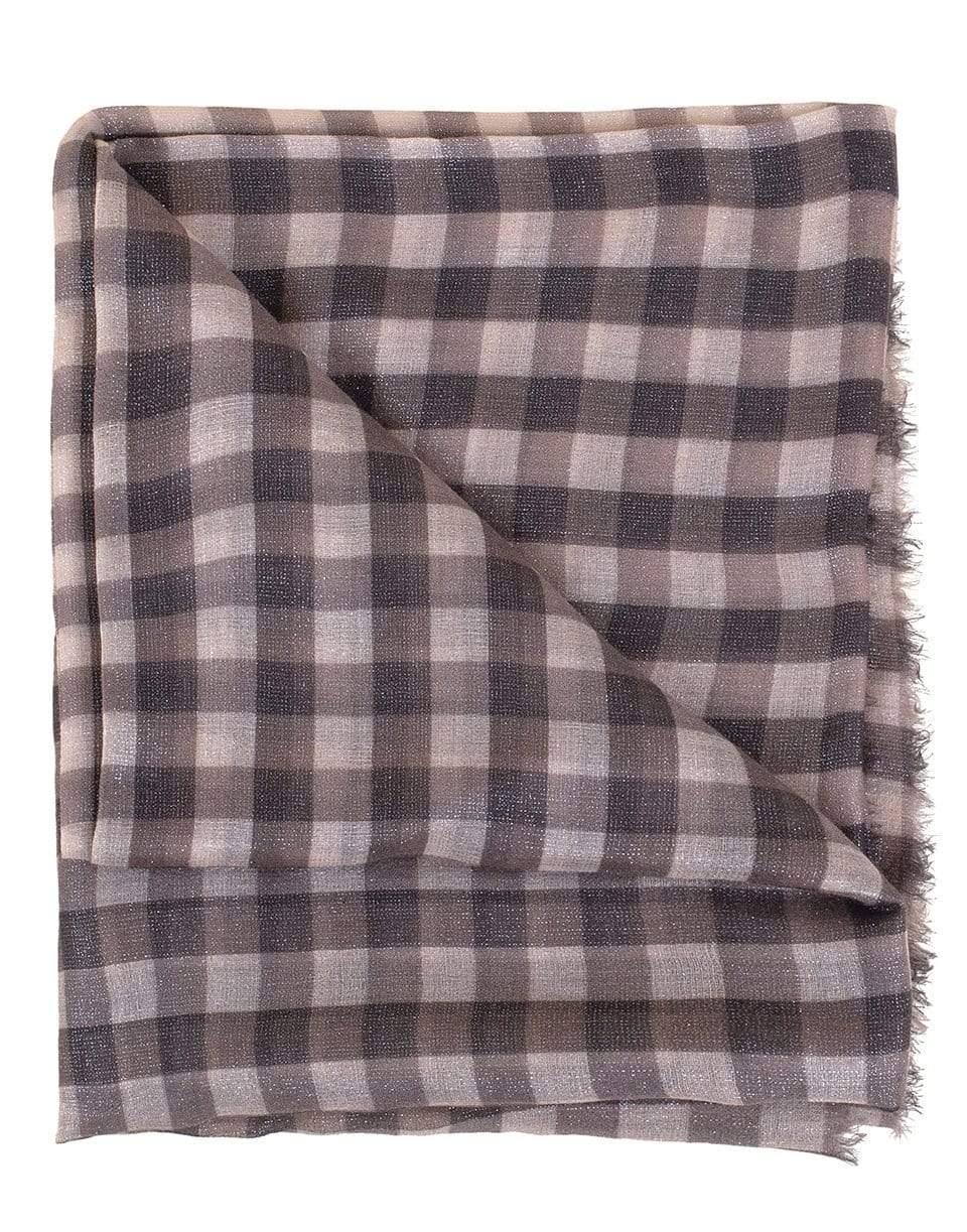 BRUNELLO CUCINELLI-Tobacco Cashmere Lurex Check Scarf-TOBACCO