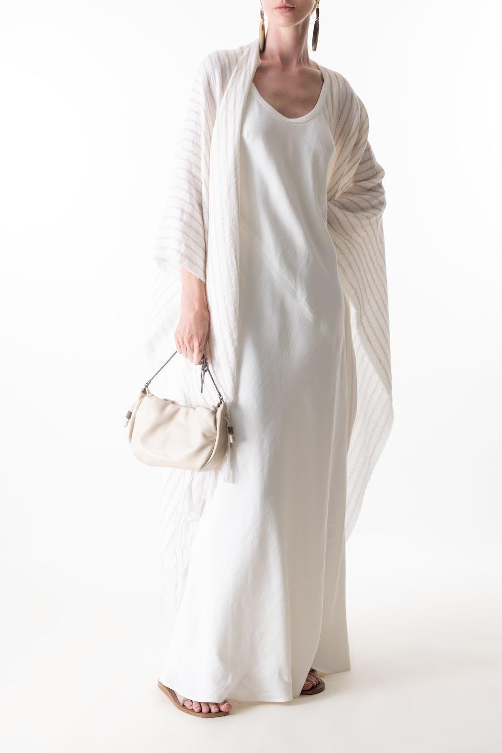Double Striped Scarf-WH/BEIGE-O/S-ACCESSORIESCARVES-BRUNELLO CUCINELLI