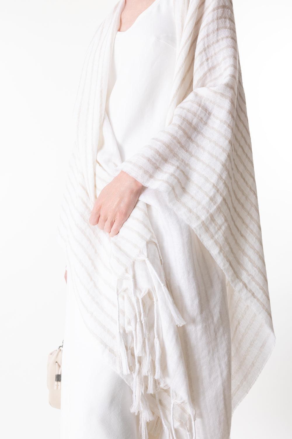 Double Striped Scarf-WH/BEIGE-O/S-ACCESSORIESCARVES-BRUNELLO CUCINELLI