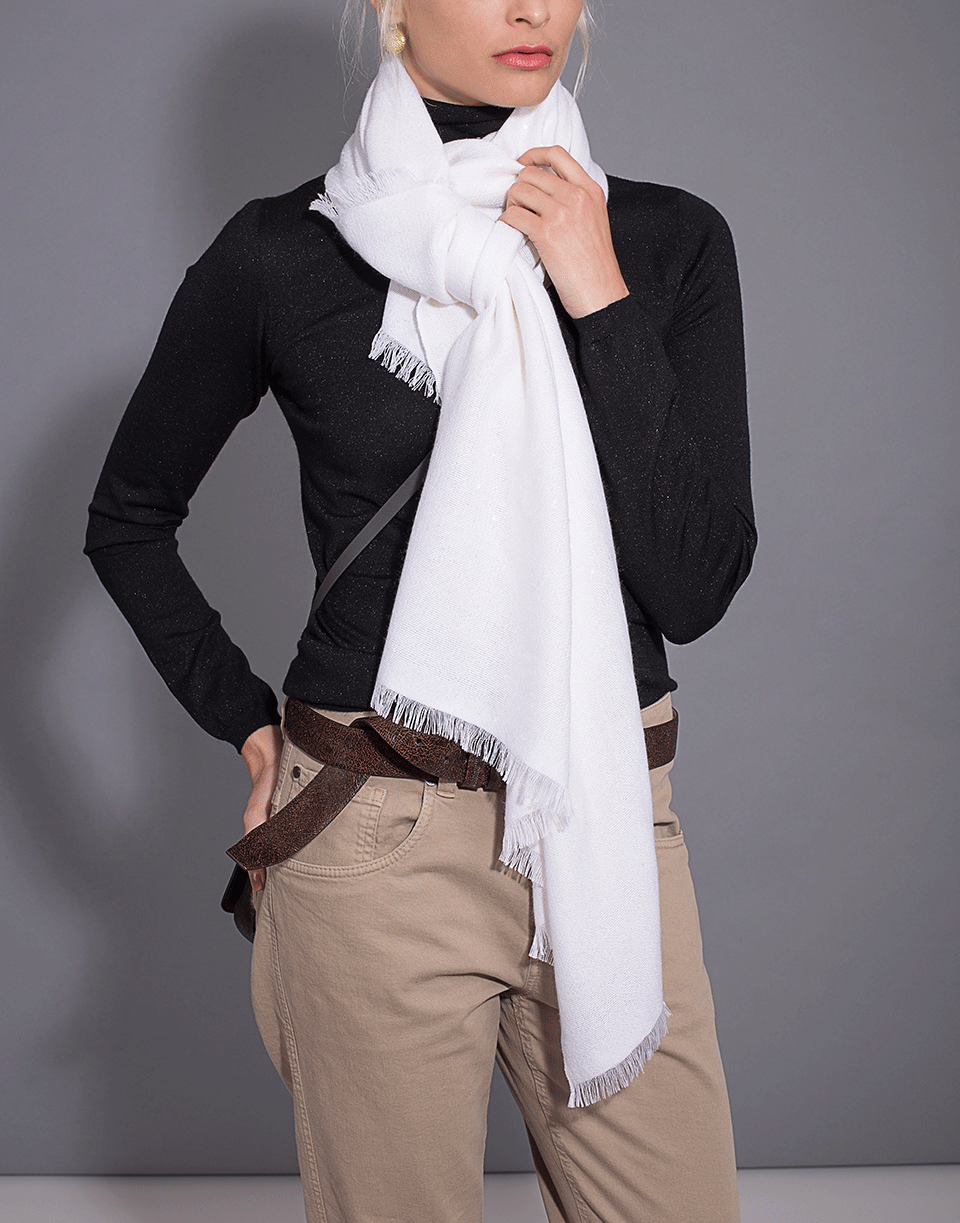 BRUNELLO CUCINELLI-Cashmere Silk Scarf-WHITE