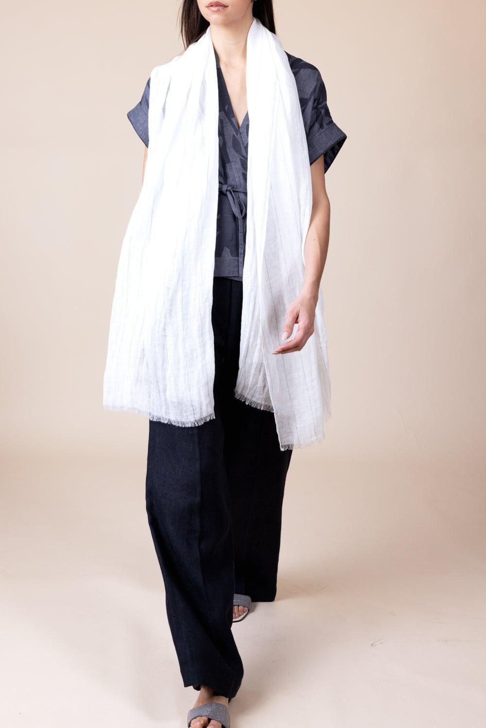 BRUNELLO CUCINELLI-Striped Scarf - White-WHITE