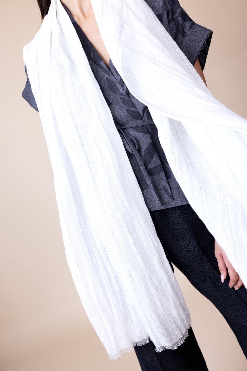 BRUNELLO CUCINELLI-Striped Scarf - White-WHITE