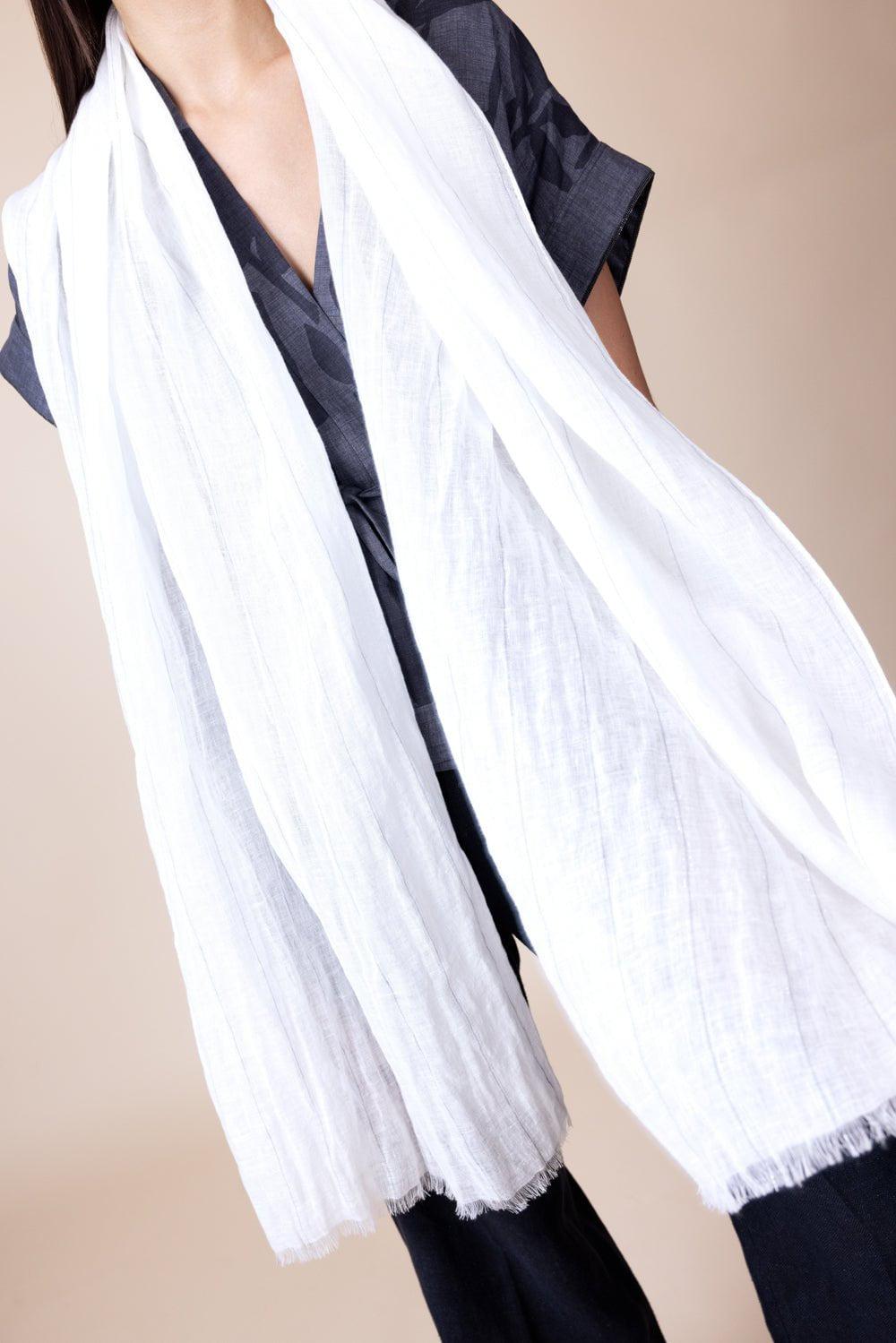 BRUNELLO CUCINELLI-Striped Scarf - White-WHITE