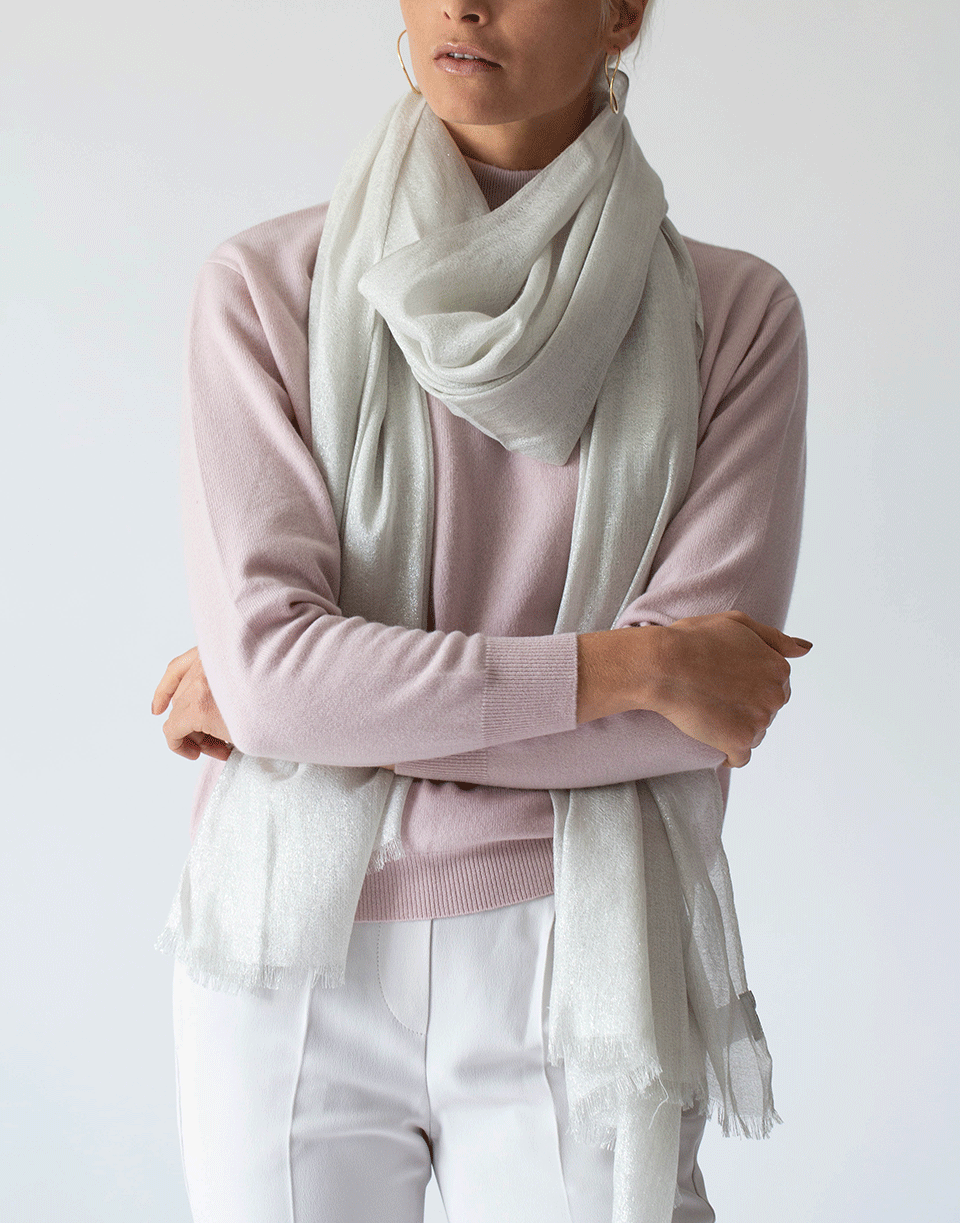 BRUNELLO CUCINELLI-White Cashmere Silk and Lurex Scarf-WHITE