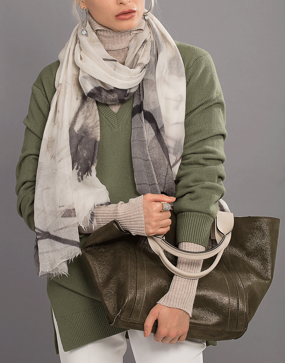 BRUNELLO CUCINELLI-Boiled Cashmere Printed Scarf-WHT/BLK