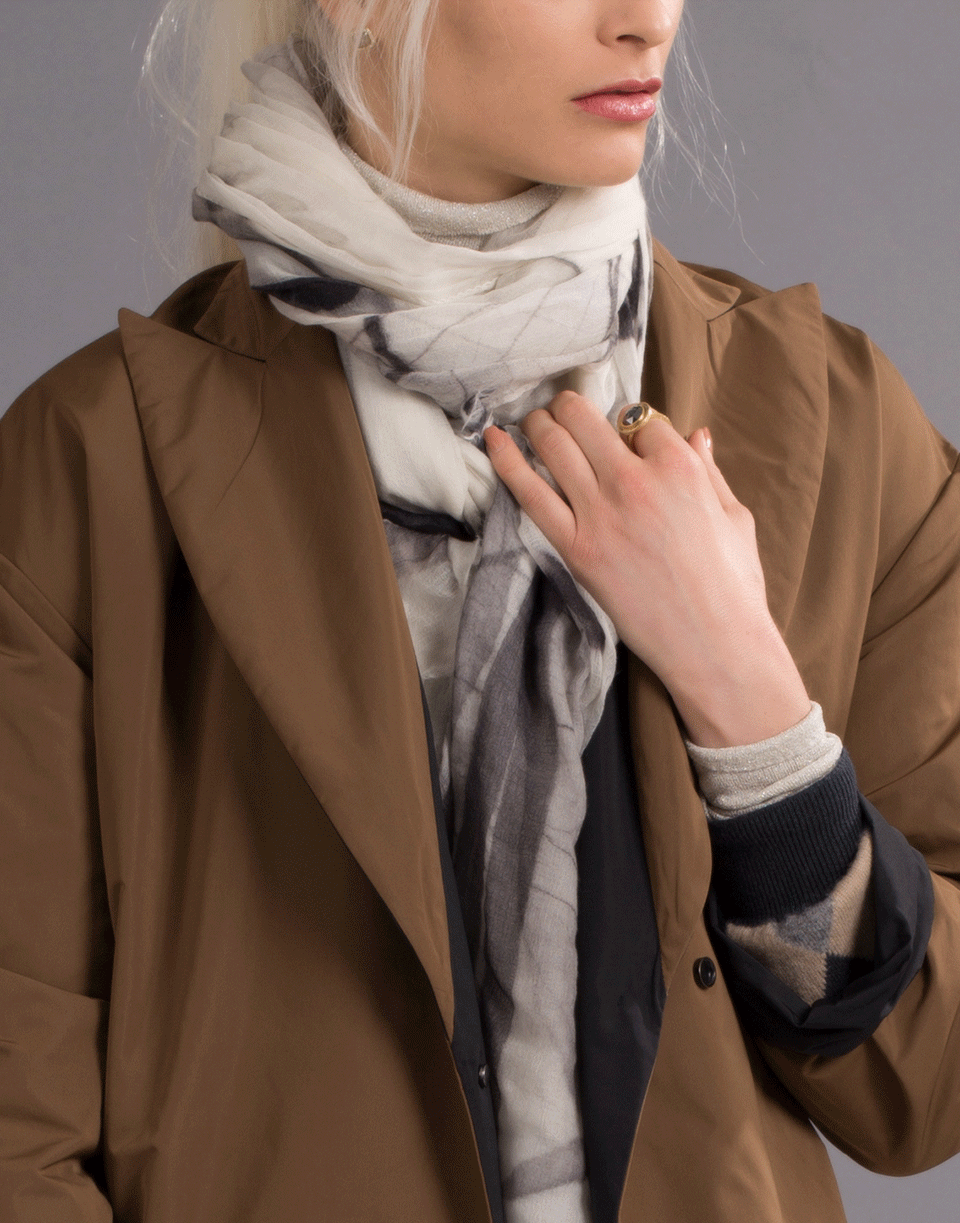 BRUNELLO CUCINELLI-Boiled Cashmere Printed Scarf-WHT/BLK