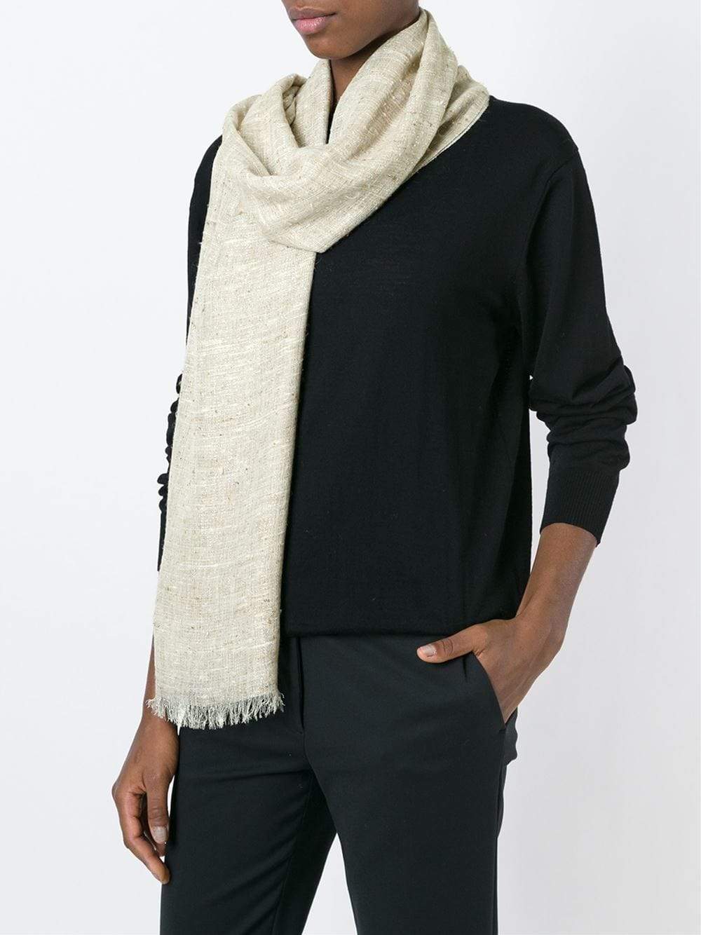 BRUNELLO CUCINELLI-Linen Sparkle Weave Scarf-BEIGE