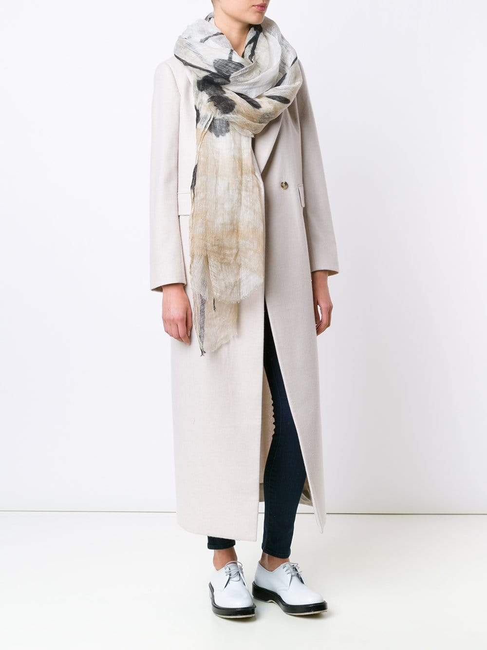 BRUNELLO CUCINELLI-Linen Floral Print Scarf-BUTTER