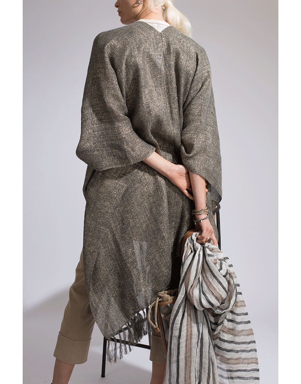 BRUNELLO CUCINELLI-Lurex Open Front Poncho-CHAR/GLD