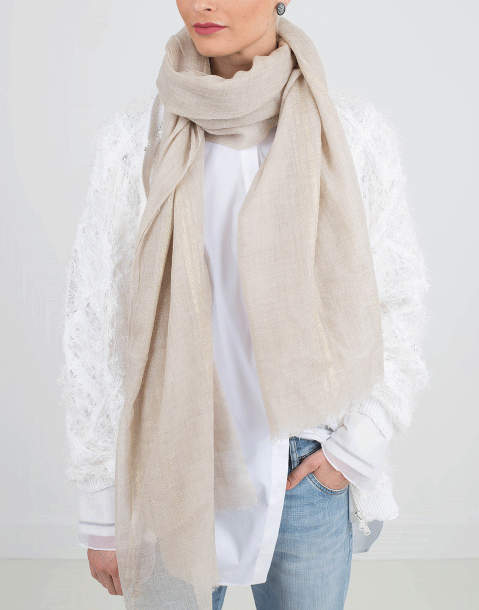 BRUNELLO CUCINELLI-Cashmere Striped Frayed Shawl-GOLD