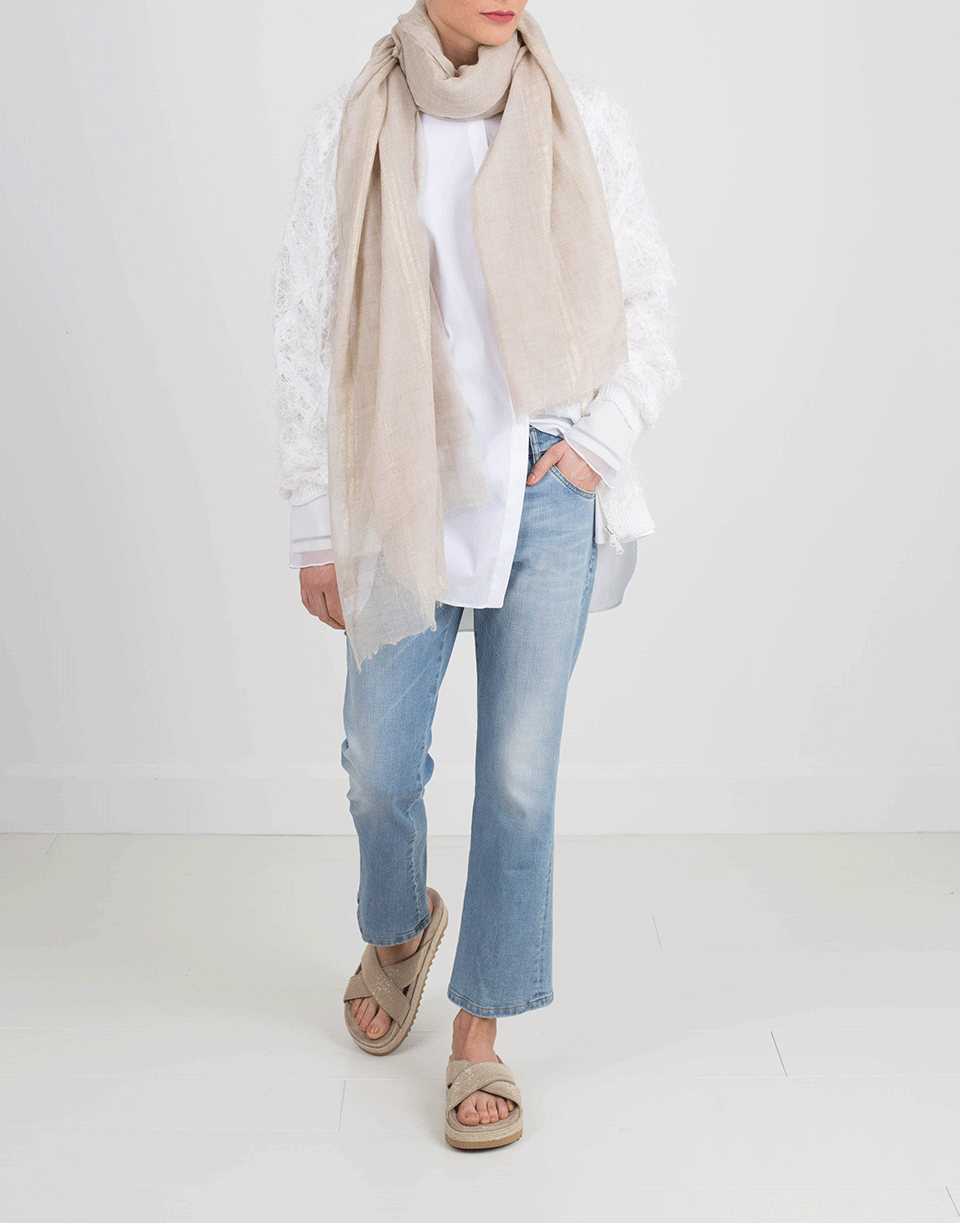 BRUNELLO CUCINELLI-Cashmere Striped Frayed Shawl-GOLD