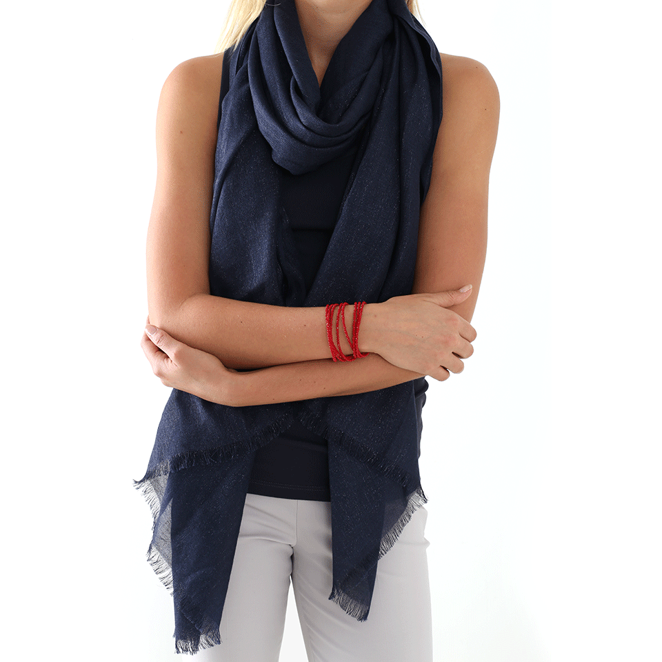 BRUNELLO CUCINELLI-Lurex Cashmere Scarf-INKBLUE