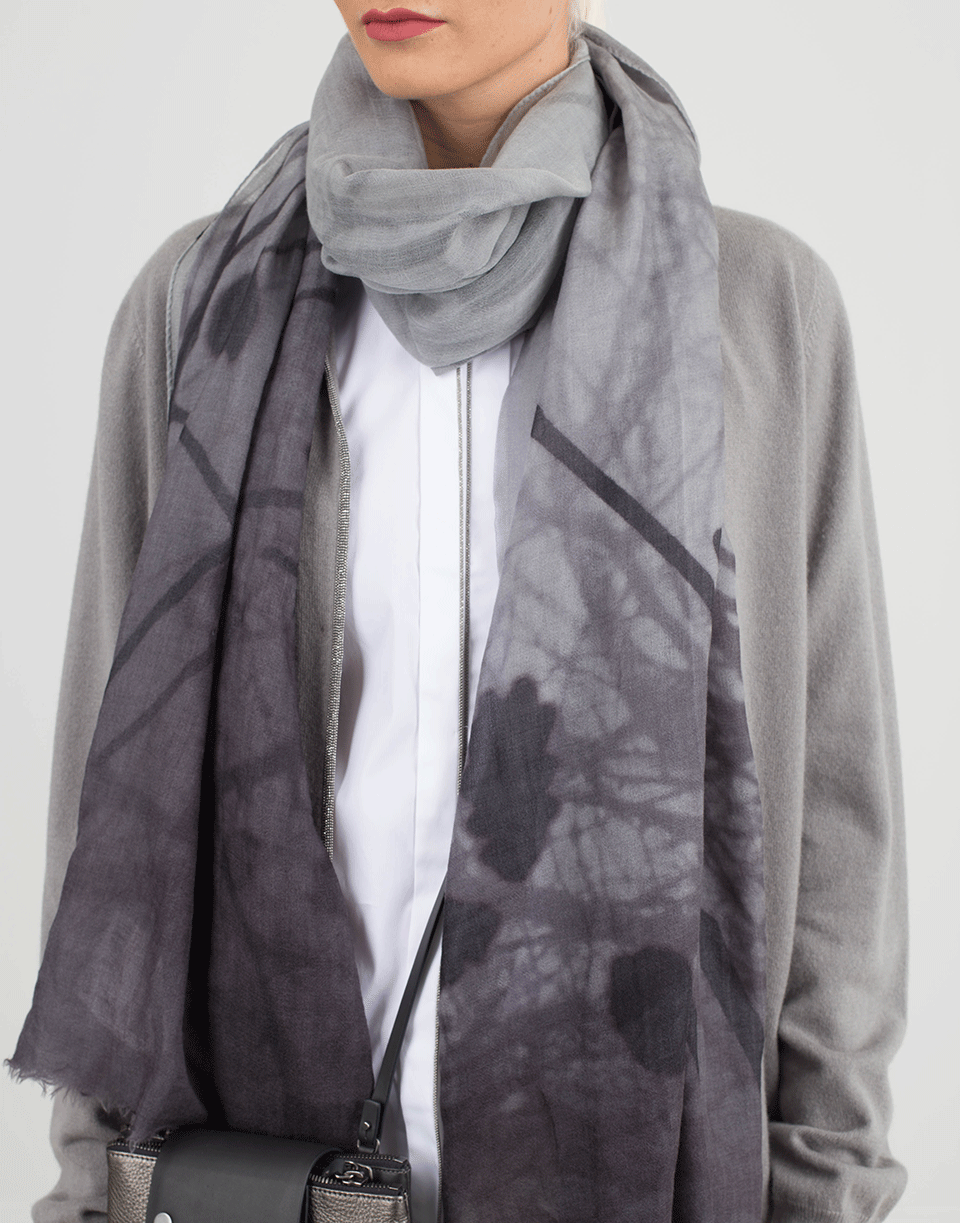 BRUNELLO CUCINELLI-Branch Print Cashmere Scarf-VOLCANO