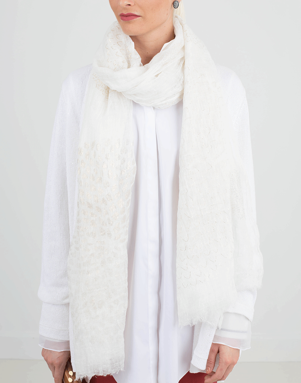 BRUNELLO CUCINELLI-Floral Lamé Linen Shawl-WHITE GOLD