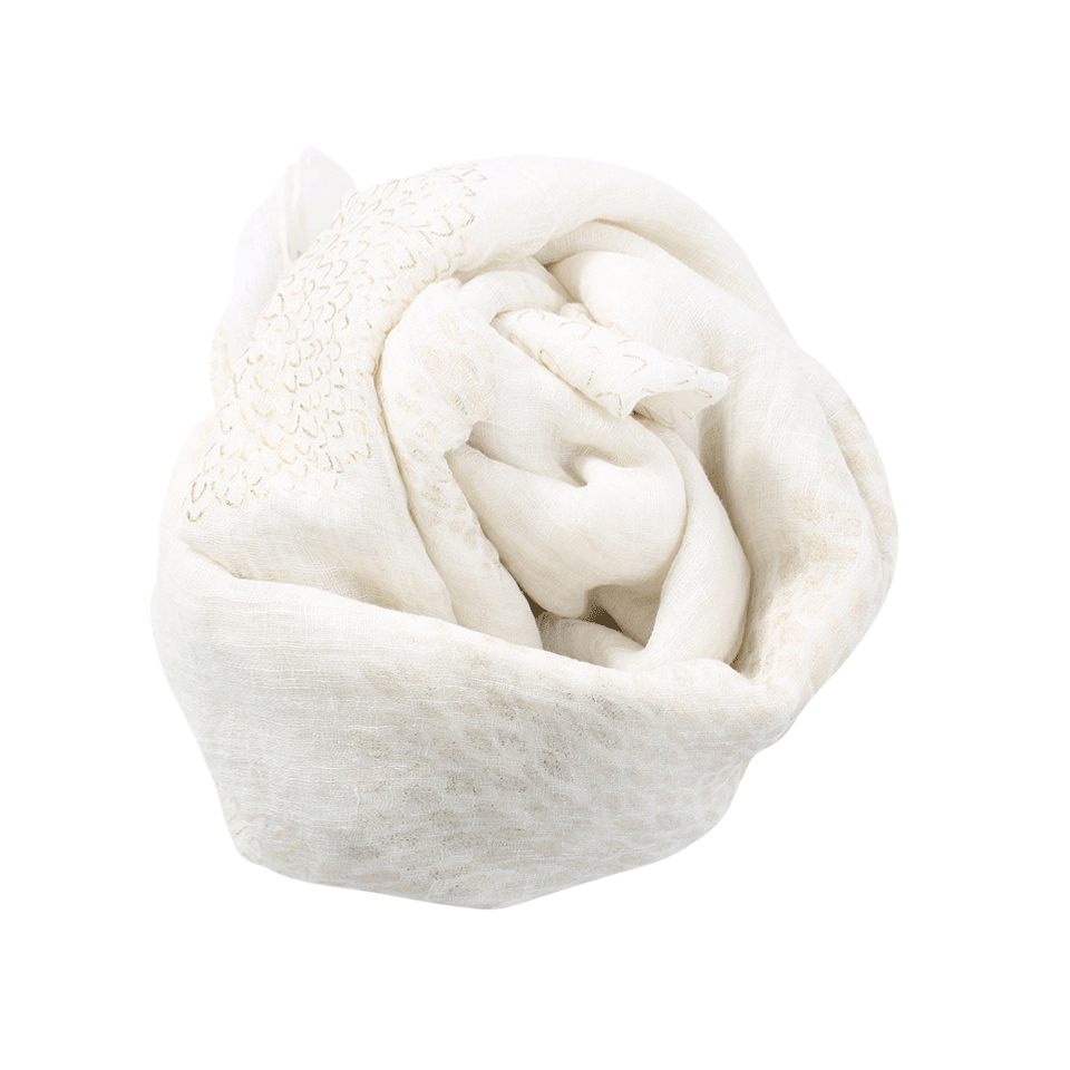 BRUNELLO CUCINELLI-Floral Lamé Linen Shawl-WHITE GOLD