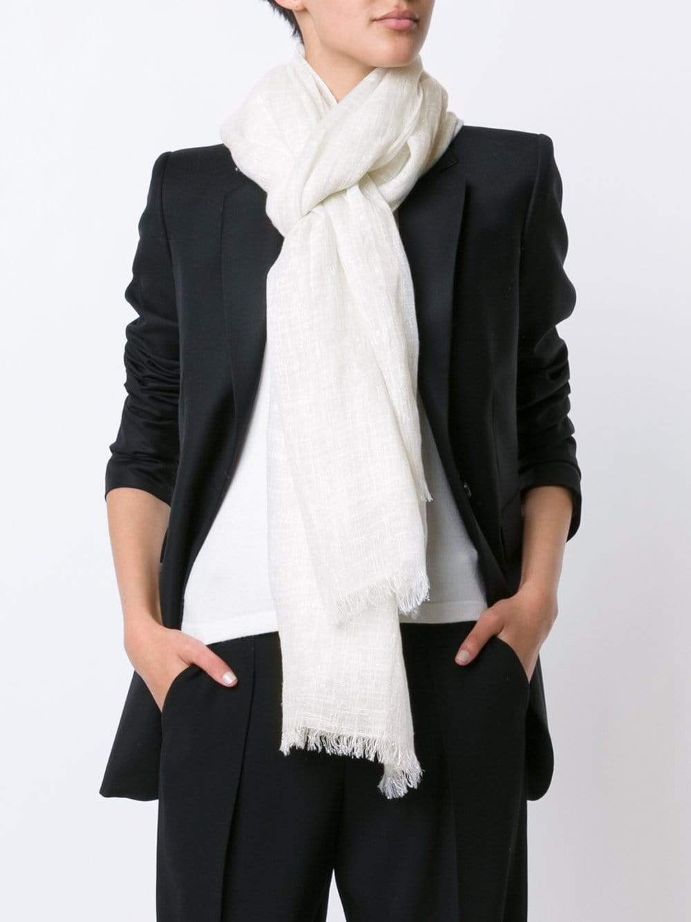 BRUNELLO CUCINELLI-Lurex Shimmer Scarf-WHITE
