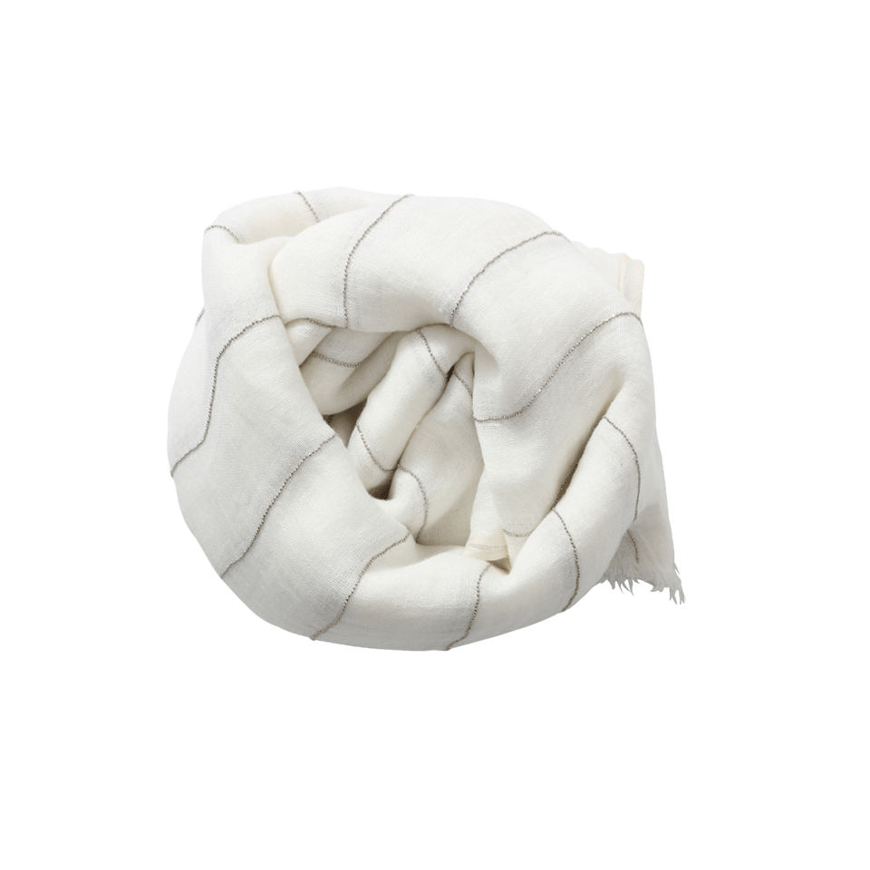 BRUNELLO CUCINELLI-Monili Striped Scarf-WHITE