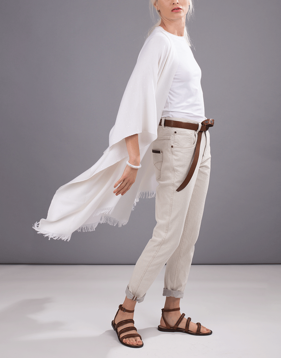 BRUNELLO CUCINELLI-Open Fringe Poncho-WHITE