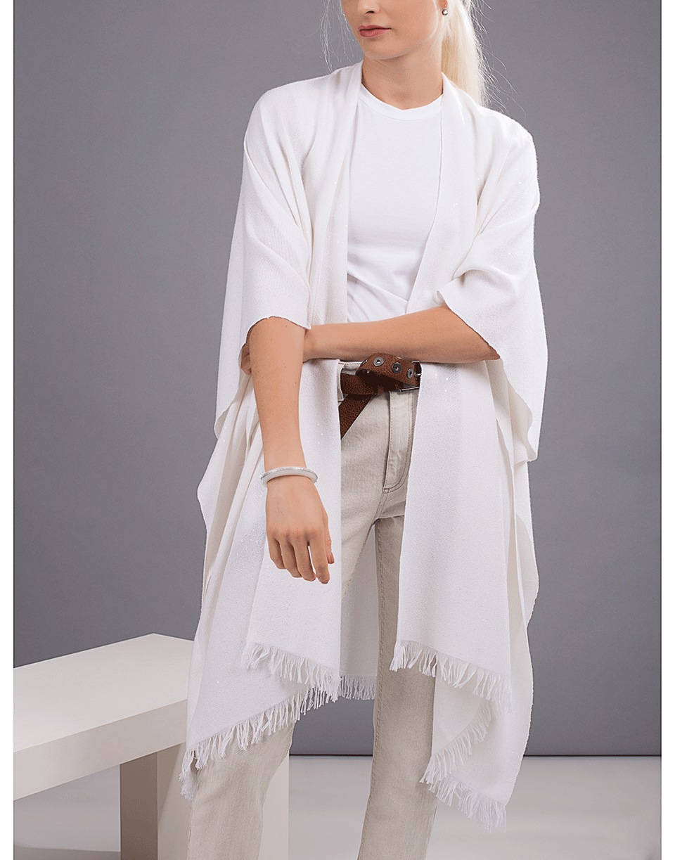 BRUNELLO CUCINELLI-Open Fringe Poncho-WHITE