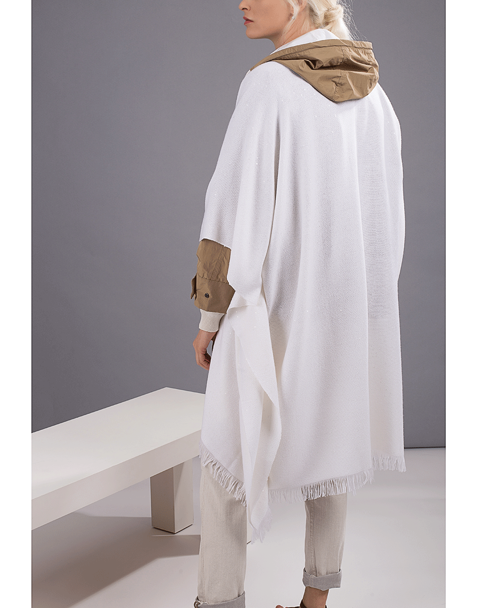 BRUNELLO CUCINELLI-Open Fringe Poncho-WHITE