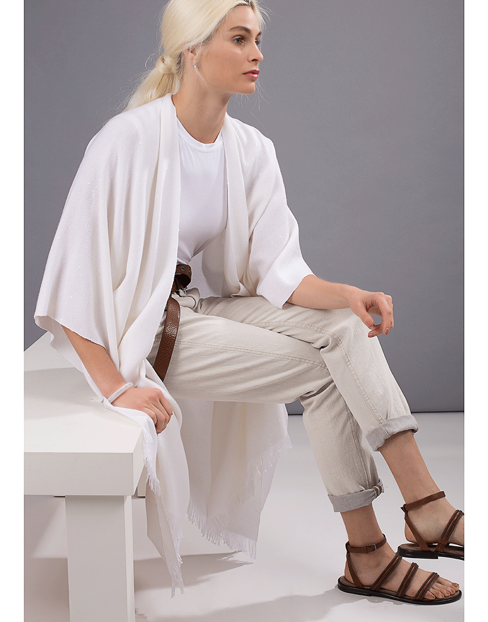 BRUNELLO CUCINELLI-Open Fringe Poncho-WHITE
