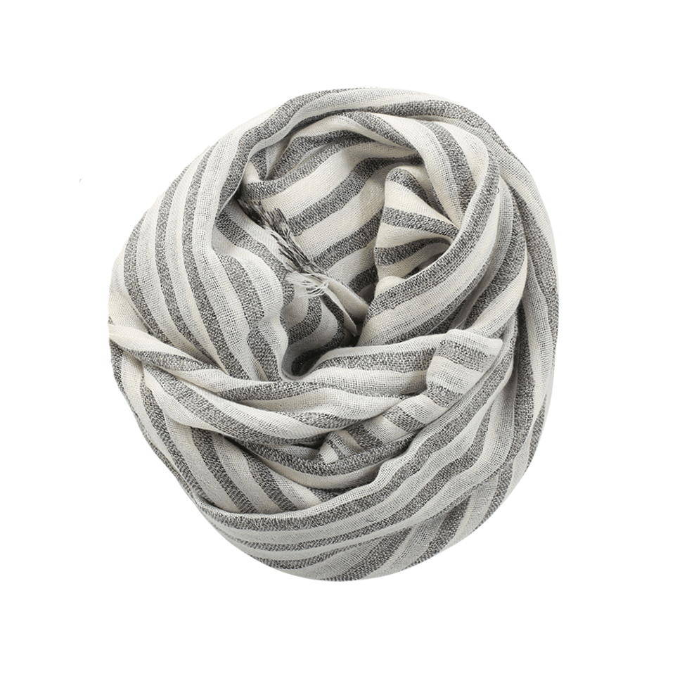 BRUNELLO CUCINELLI-Metallic Striped Shawl-WHT/GRY