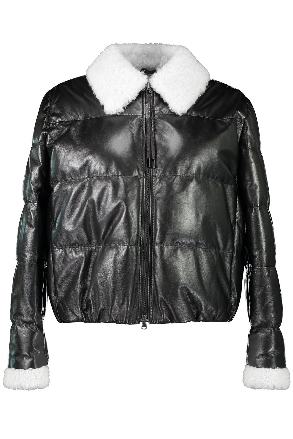 BRUNELLO CUCINELLI-Shearling Collar Leather Jacket-BLACK