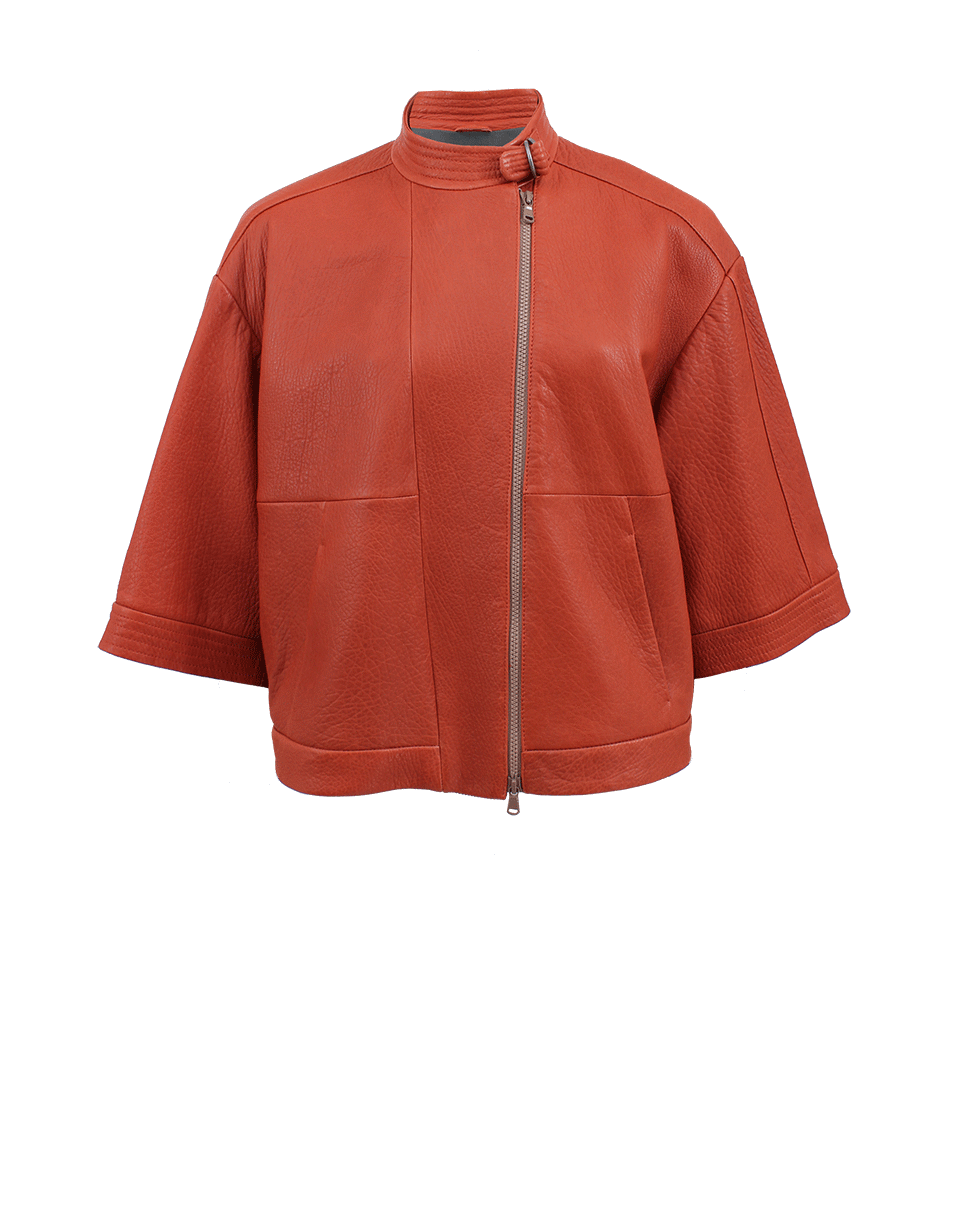 BRUNELLO CUCINELLI-Funnel Sleeve Leather Jacket-PPYCL436