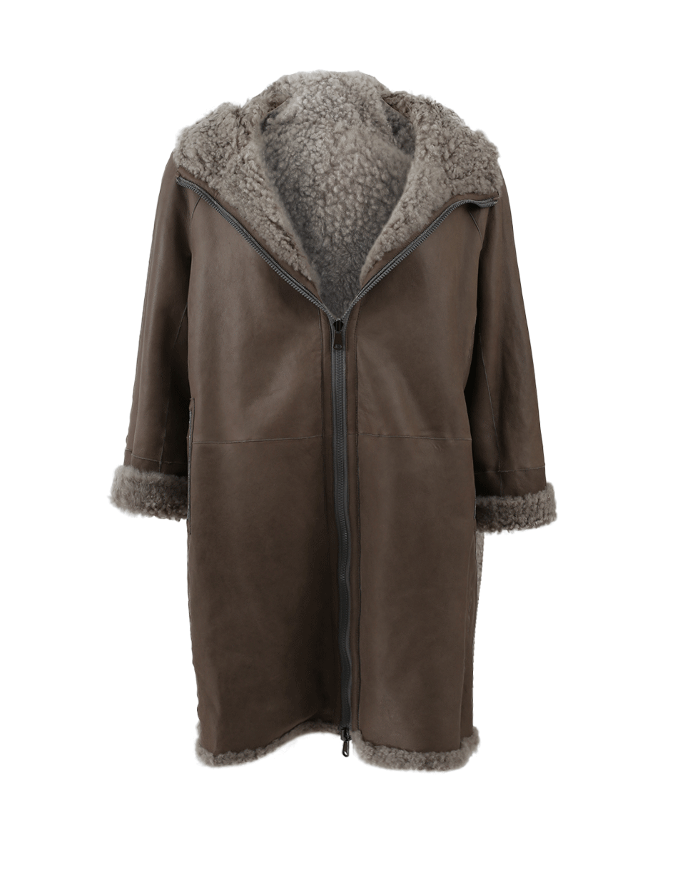 BRUNELLO CUCINELLI-Leather Shearling Coat-SEASALT