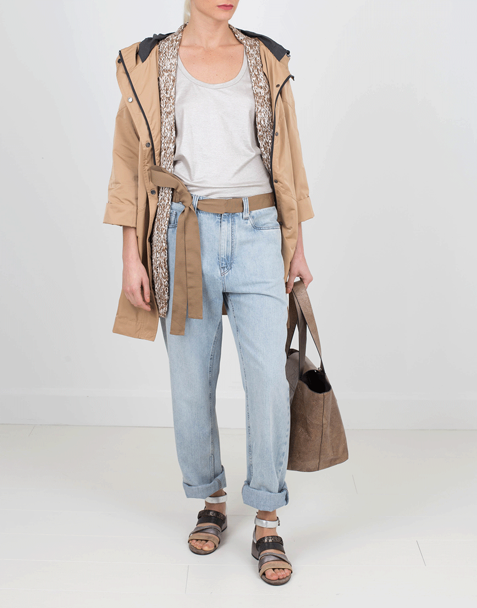 BRUNELLO CUCINELLI-Geometric Stitching Hooded Coat-