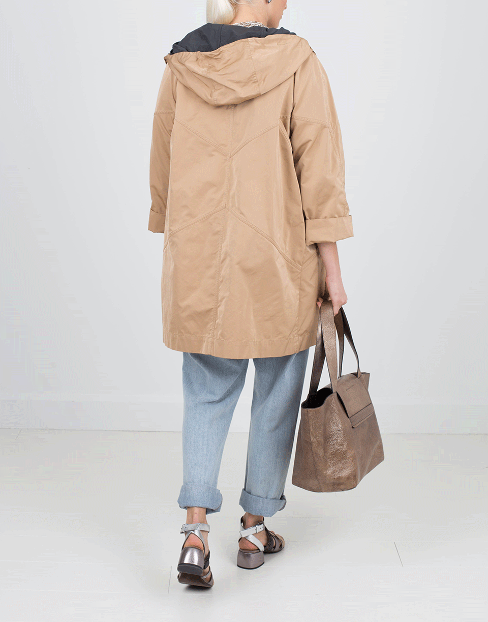 BRUNELLO CUCINELLI-Geometric Stitching Hooded Coat-